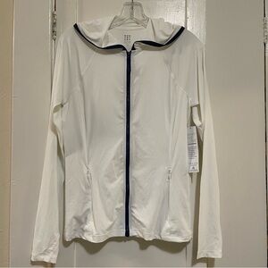 Title Nine White Hoodie with Navy Accents sunbuster full zip size small NWT